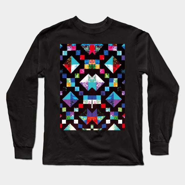 Geometric Quilt Patchwork Pattern Long Sleeve T-Shirt by badlydrawnbabe